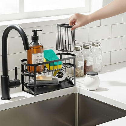 Kitchen Sink Organizer Caddy, 2 Tier Sink Caddy Organizer with High Brush Holder, Rust-Proof Countertop Rack (Black 10.6 * 4.3 * 5.7") for Kitchen Accessories & Dish Brushes - Image 7