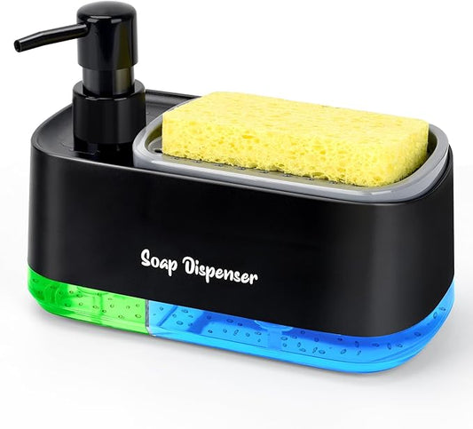 Hand and Dish Soap Dispenser Set for Kitchen, Dual Soap Dispenser with Sponge Holder, 3-in-1 Countertop Soap Pump Dispenser for Kitchen Sink, Useful Kitchen Gadgets - Black by Bestseek