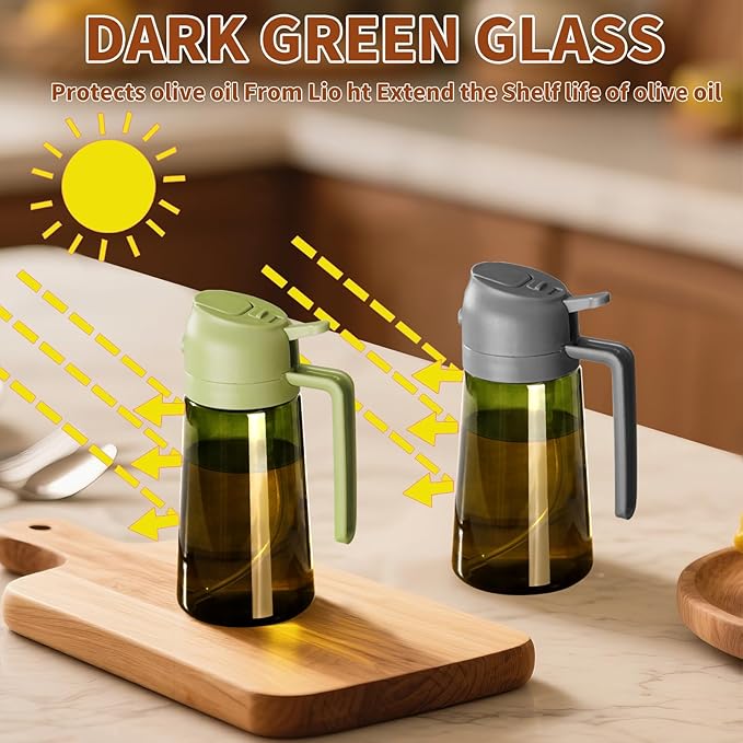 SWEET VIEW Olive Oil Dispenser and Oil Sprayer – 16oz/470ml Glass Light-Proof Oil Pourer for Kitchen, Air Fryer, Cooking, Salad, and BBQ - Image 8