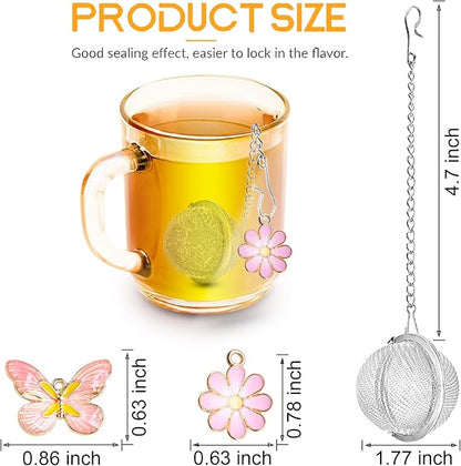 Set of 2 Tea Infuser for Loose Leaf Tea with Butterfly and Flower Charms - Stainless Steel Tea Strainers by TeaSanavie
