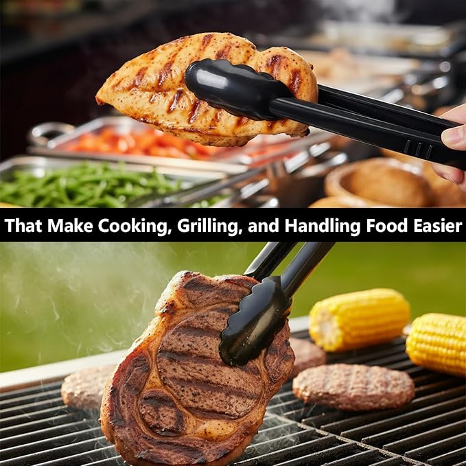 24 Pieces Disposable Serving Tongs, 9" Heavy-Duty Plastic Utensils, BPA-Free, Scalloped Grip Salad Tongs, Perfect for Buffets, BBQ, Parties & Catering, Black - Image 5
