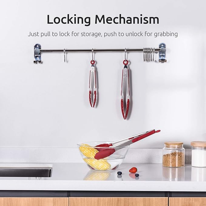 U-Taste Kitchen Tongs, 7/9/12 inches Cooking Tongs, with 600ºF High Heat-Resistant Non-Stick Silicone Tips, 18/8 Stainless Steel Handle, for Food Grill, Salad, BBQ, Frying, Serving, Pack of 3(Red) - Image 5
