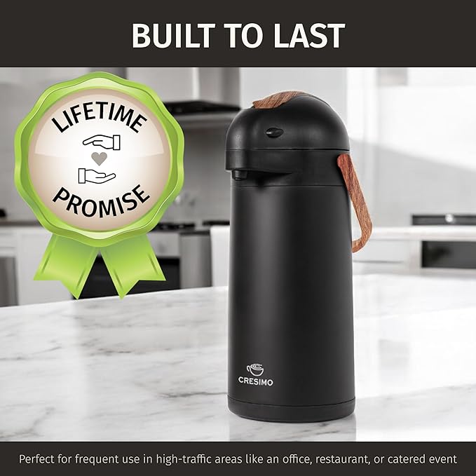 Thermal Coffee Carafe 102Oz w/Wood Trim, Keeps Coffee Hot for 12Hrs & Cold for 36Hrs-Premium Stainless Steel Carafe for Hot Liquids, Easy One-Handed Dispensing for Office, Home, Party, Durable Airpot - Image 9