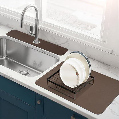 Bloss Dish Drying Mat + Faucet Mat for Kitchen Sink, Kitchen Sink Mats with Non-Slip Rubber Backed, Sink Matt for Kitchen Sink - 2PCS/Brown by Bloss