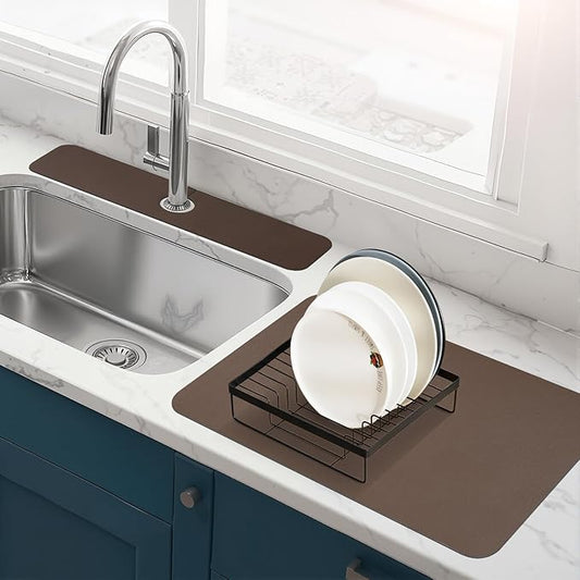 Bloss Dish Drying Mat + Faucet Mat for Kitchen Sink, Kitchen Sink Mats with Non-Slip Rubber Backed, Sink Matt for Kitchen Sink - 2PCS/Brown by Bloss