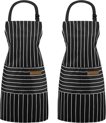 Taidven 2 Pack Apron - Unisex, Adjustable Bib Kitchen Apron, Cooking Apron, Aprons for Women Men with Pockets, Chef Aprons