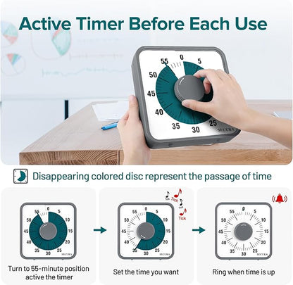 Secura 7.5 Inch Visual Timer, 60 Minute Visual Oversize Countdown Timer for Kids and Adults, Durable Mechanical Time Management Tool (Dark Green) - Image 3