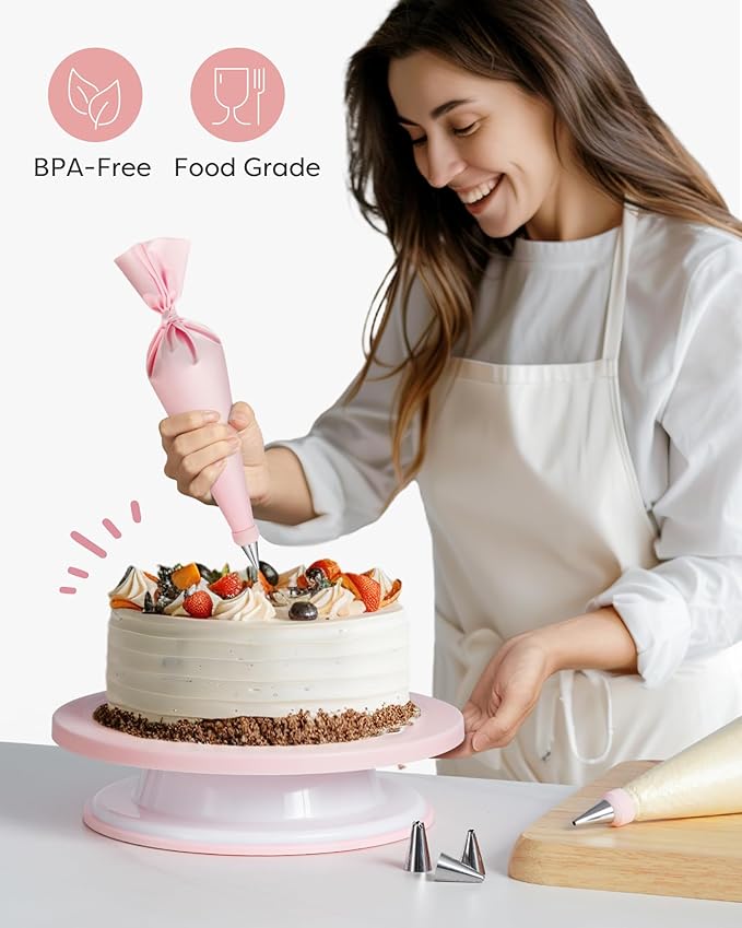Kootek 71PCs Cake Decorating Kit, Baking Supplies Tools - Includes Cake Stand Turntable, 12 Icing Piping Tips Set, 2 Frosting Spatulas, 3 Scrapers, 50+2 Piping Bags, Coupler, Video Tutorial, Booklet - Image 7