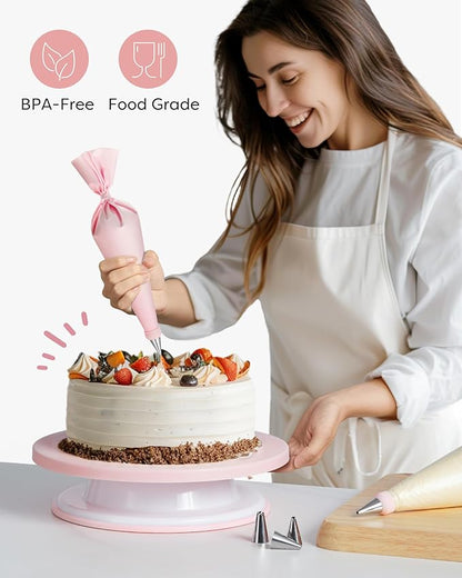 Kootek 71PCs Cake Decorating Kit, Baking Supplies Tools - Includes Cake Stand Turntable, 12 Icing Piping Tips Set, 2 Frosting Spatulas, 3 Scrapers, 50+2 Piping Bags, Coupler, Video Tutorial, Booklet - Image 7