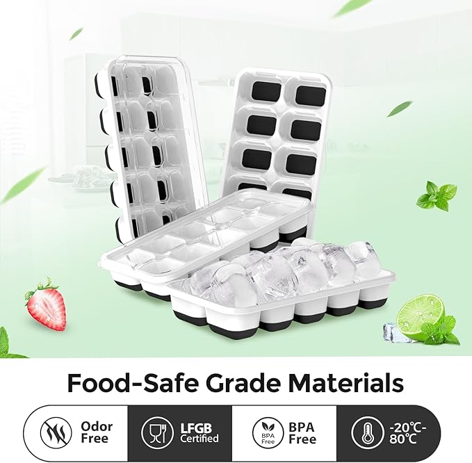 DOQAUS Ice Cube Tray with Lids - 4 Pack Stackable Silicone Ice Trays for Freezer, BPA & LFGB Safe, Easy Release for Kitchen, RV, Cocktail, Coffee, Soup & Food - Image 2