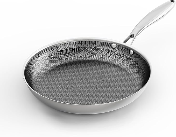 COOKER KING 12-Inch Stainless Steel Pan, Hybrid Nonstick Frying Pan, Skillet, 3-Ply Clad Cookware, Even Heat Distribution, Dishwasher & Oven Safe, with Stay-Cool Handle, Induction Compatible by cookerking