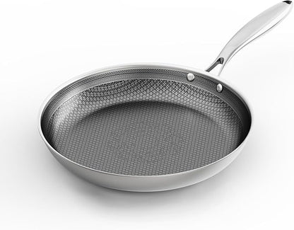 COOKER KING 12-Inch Stainless Steel Pan, Hybrid Nonstick Frying Pan, Skillet, 3-Ply Clad Cookware, Even Heat Distribution, Dishwasher & Oven Safe, with Stay-Cool Handle, Induction Compatible by cookerking
