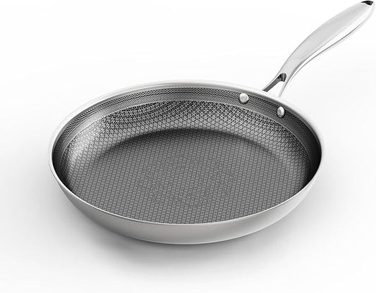 COOKER KING 12-Inch Stainless Steel Pan, Hybrid Nonstick Frying Pan, Skillet, 3-Ply Clad Cookware, Even Heat Distribution, Dishwasher & Oven Safe, with Stay-Cool Handle, Induction Compatible by cookerking