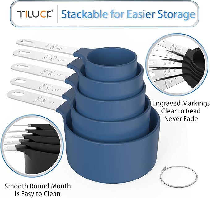 TILUCK Measuring Cups & Spoons Set, Stackable Cups and Spoons, Nesting Measure Cups with Stainless Steel Handle, Kitchen Gadgets for Cooking & Baking (Blue) - Image 4