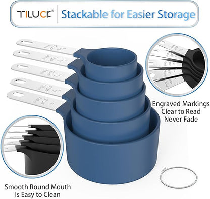 TILUCK Measuring Cups & Spoons Set, Stackable Cups and Spoons, Nesting Measure Cups with Stainless Steel Handle, Kitchen Gadgets for Cooking & Baking (Blue) - Image 4