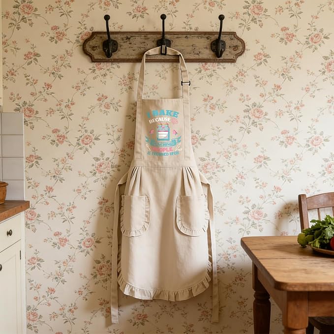Baking Gifts, Baking Aprons, Baking Apron for Women with Pocket, I Baking Because People is Frowned Aprons, Kitchen Cooking Apron for Women Mom Family Mother's Day Thanksgiving - Image 5