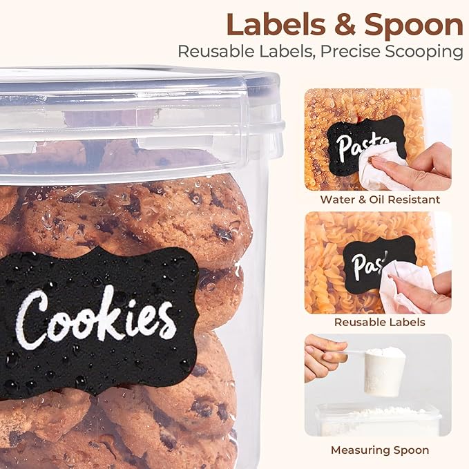 ComSaf Airtight Food Storage Containers with Lids, 11 Pcs Canisters Sets for the Kitchen, Plastic Pantry Organizers and Storage for Cereal, Flour, Sugar,Kitchen Storage Containers Include Labels - Image 7