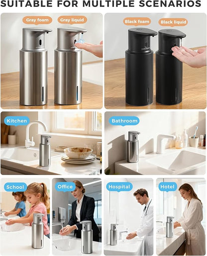 Automatic Liquid Soap Dispenser Touchless, 304 Stainless Steel Bottle Body &16.2oz/480ml Rechargeable, 3 Adjustable Liquid Levels, IPX7 Waterproof, for Kitchen Bathroom, Stainless Steel - Image 9
