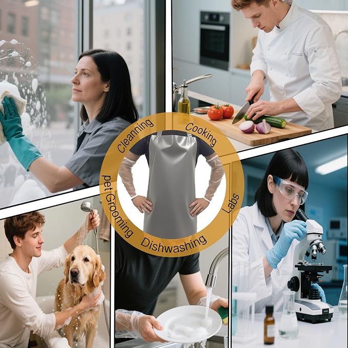 ELEBOX Waterproof Oil Proof Bib Apron Utility Apron Chemical Resistant Apron with Sleeve Work Apron Ultra Lightweight - Image 2