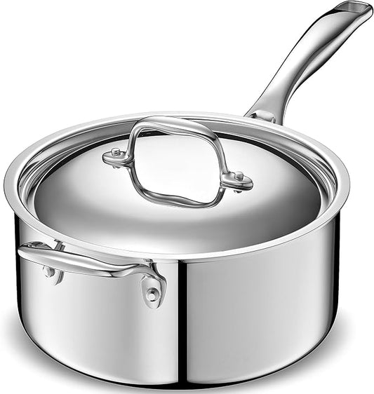 LEGEND COOKWARE 5-Ply Stainless Steel 4-Quart Sauce Pan with Lid - Induction Compatible, Oven Safe 800°F - Non-Toxic, No Coatings - Even Heating, Won't Warp - Built to Last Generations