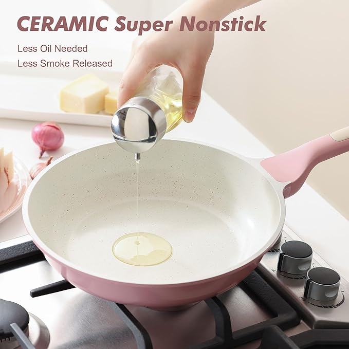 SENSARTE Nonstick Ceramic Cookware Set Large 13-Piece, Healthy Pots and Pans Set Dishwasher Safe, Non-toxic Kitchen Cooking Set with Stay-Cool Handles, Induction Compatible, PFAS Free, Pink - Image 8