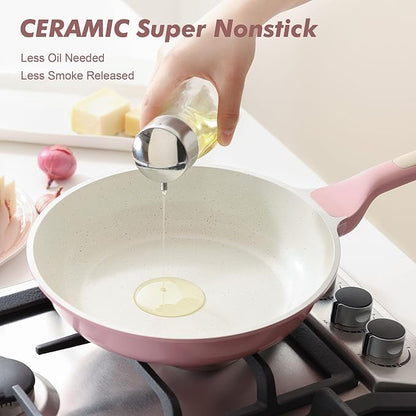 SENSARTE Nonstick Ceramic Cookware Set Large 13-Piece, Healthy Pots and Pans Set Dishwasher Safe, Non-toxic Kitchen Cooking Set with Stay-Cool Handles, Induction Compatible, PFAS Free, Pink - Image 8