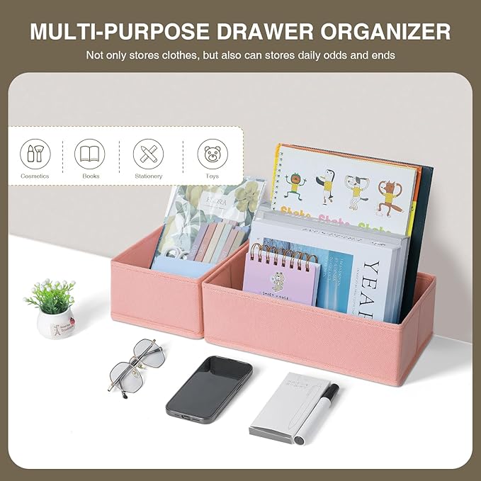 DIMJ Fabric Drawer Organizer Bins - 12 Pack Foldable Sock & Clothes Organizer - Pink - Image 6