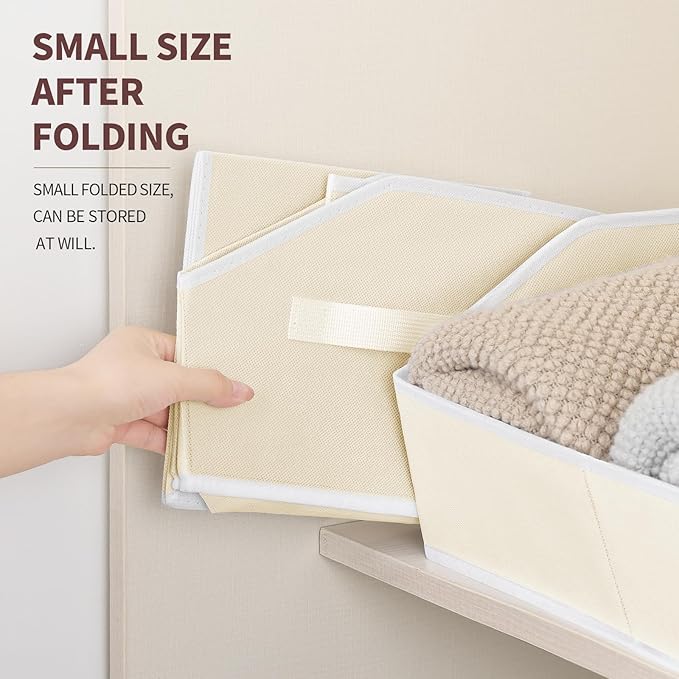 Homsorout Storage Bins for Shelves - Large Trapezoid Closet Shelf Organizer, Fabric Organization Bins with Handles, Storage Baskets for Clothes, Towel, Purse, 6 Pack, Beige - Image 4