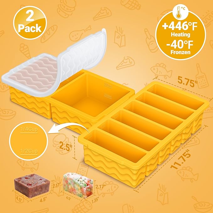 2-Pack Silicone Freezer Trays with Lid, 2 Large 2-Cup(500ml) & 6 Small 1/2-Cup(125ml) Soup Freezer Container Molds, Ice Cube Tray For Meal Prep & Freezing Soup, Stews, Sauces, Oven & Dishwasher-Safe - Image 6