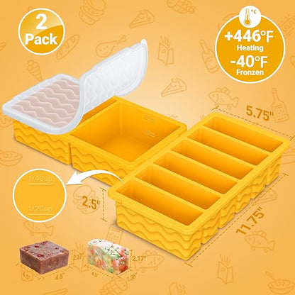 2-Pack Silicone Freezer Trays with Lid, 2 Large 2-Cup(500ml) & 6 Small 1/2-Cup(125ml) Soup Freezer Container Molds, Ice Cube Tray For Meal Prep & Freezing Soup, Stews, Sauces, Oven & Dishwasher-Safe - Image 6