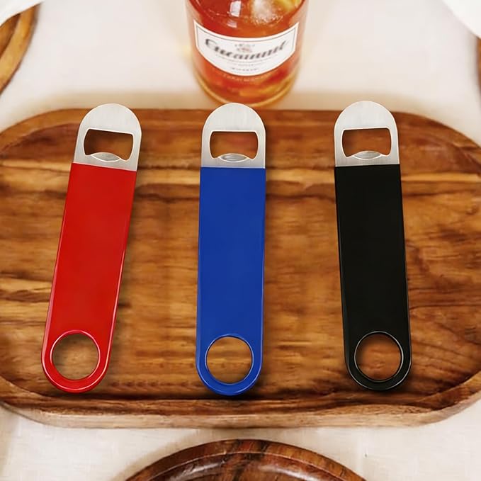KTOJOY 3 Pack Bottle Openers,Beer Bottle Openers, Speed Openers, Stainless Steel Flat Bottle Opener with Exquisite Packaging, for Kitchen, Bar or Restaurant 7 inches Red, Black, Blue - Image 6