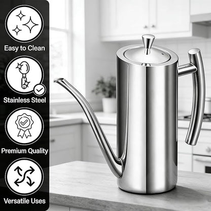 KSENDALO Stainless Steel Olive Oil Dispenser - 24oz/700mL Leakproof Oil Bottle, Premium One-Piece Design with Long Narrow Spout, Vertical Handle Kitchen Cruet for Precision Pouring - Image 4