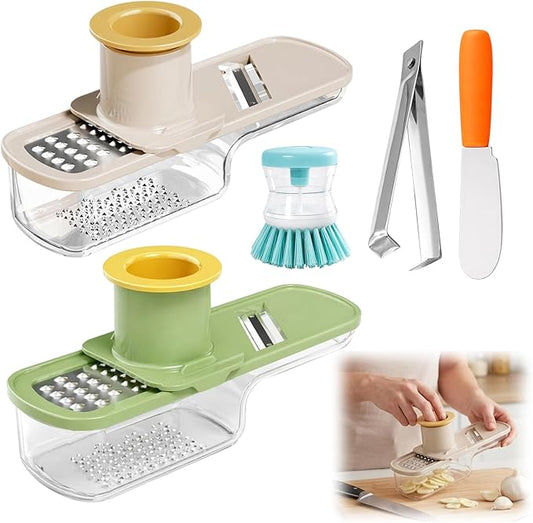 5-Piece Garlic Slicer Set for Easy Meal Prep, Garlic Slicer Super Thin,Garlic Grater with Stainless Steel Blades, Effortless Garlic Grater Plate for Cooking Enthusiasts