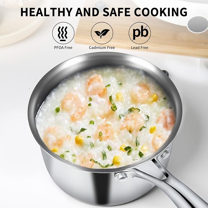 EWFEN 3 Ply Stainless Steel Saucepan with Lid, 3 Quart Multipurpose Cooking Pot, Stay-Cool Handle, Induction Oven Dishwasher Safe, 3 QT - Image 5