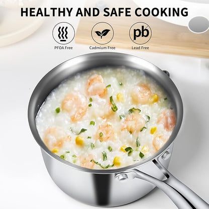 EWFEN 3 Ply Stainless Steel Saucepan with Lid, 3 Quart Multipurpose Cooking Pot, Stay-Cool Handle, Induction Oven Dishwasher Safe, 3 QT - Image 5