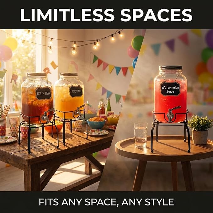 2 Pack1 Gallon Glass Drink Dispensers For Parties,Beverage Dispenser with Stand,304 Stainless Steel Spigot Leakproof,Lemonade Dispenser for Sun Tea, Homemade Juice - Image 2