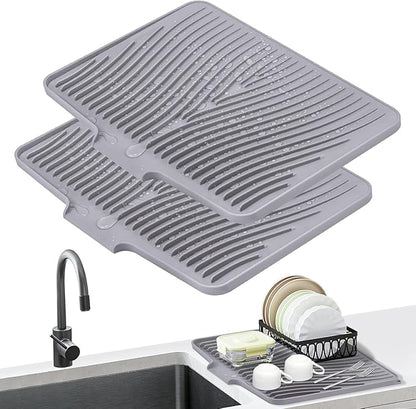 Silicone Dish Drying Mat for Kitchen Counter, Dish Drying Pad, Non-Slip Drain Pad with Built-in Drain, Heat Resistant Stone Drying Mat by COPLIB
