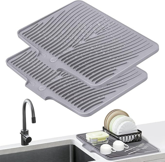 Silicone Dish Drying Mat for Kitchen Counter, Dish Drying Pad, Non-Slip Drain Pad with Built-in Drain, Heat Resistant Stone Drying Mat by COPLIB