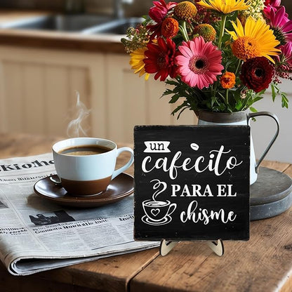 Vintage Coffee Bar Wooden Plaque Desk Sign, Farmhouse Wood Plaque Tabletop Decor for Cafe Bar Kitchen Office,Coffee Station Accessories 5.9x5.9Inch(Coffee- Black) - Image 6