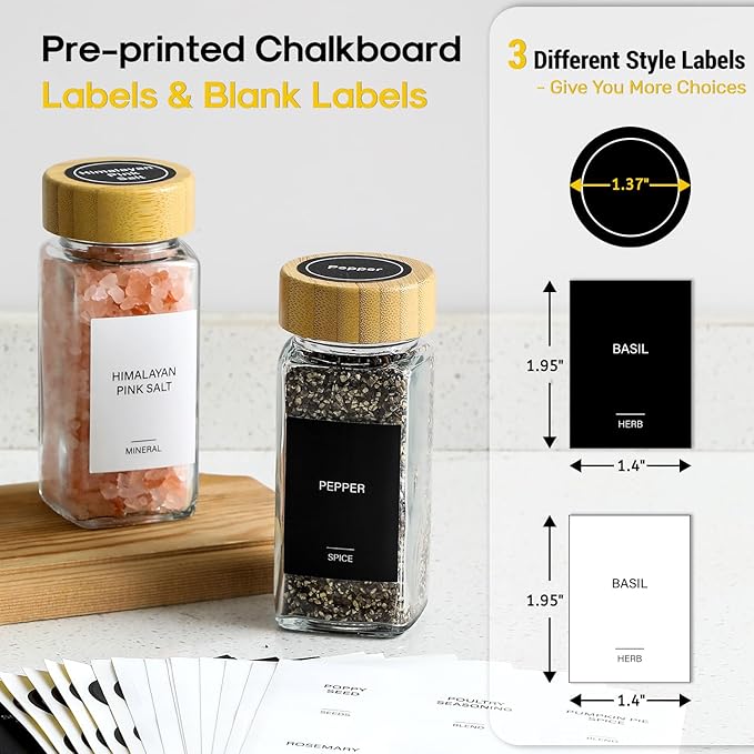 AOZITA 14 Pcs Spice Jars with Bamboo Lids - 4oz Square Spice Bottles with Spice Labels, Shaker Lids, Funnel - Image 4