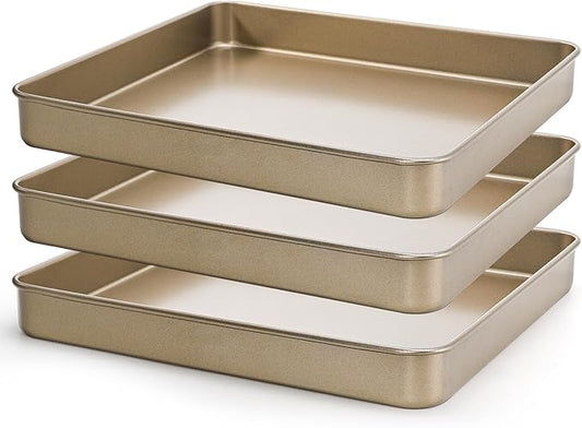 Dicunoy 3 Pack Baking Sheet Pans 11 Inches x 11 Inches, Nonstick Square Baking Pan, Heavy Duty Cookie Sheets for Baking, Evenly Heating Toaster Oven Tray Deep Dish for Bread Brownie Cake