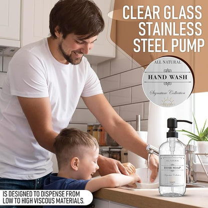 Sunrise Premium 2 Pack Clear Glass Soap Dispenser 16 OZ with Matte Black Stainless Steel Pump, Hand and Dish Soap Dispenser Set for Bathroom and Kitchen Sink with 6 Waterproof Labels - Image 6