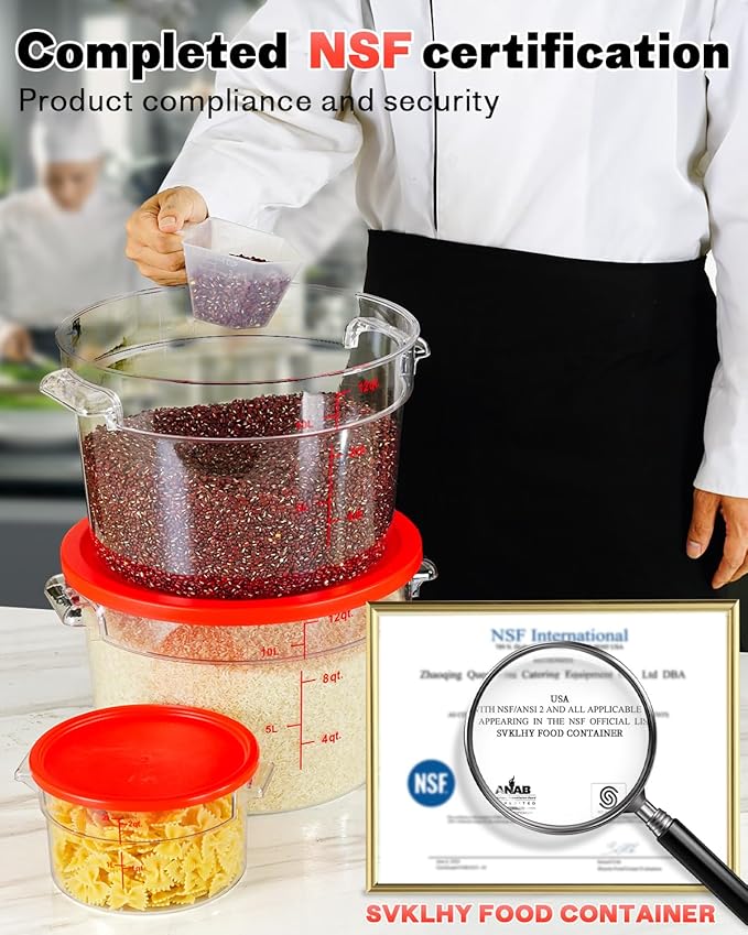 6QT NSF Round Food Storage Containers with Lids: 4 PCS [Total Food Grade][Hot&Cold Resistant] Dough Proofing Container for Pizza, Bread with Measuring Spoons Included(BPA FREE) (RED) - Image 3