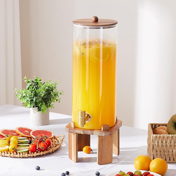 2 Gallon Large Drink Dispenser for Parties,Glass Beverage Dispenser with Stand,Glass Water Dispenser with Airtight Valve,Lemonade Dispenser for Fridge,Water, Juice,Punch,Cocktails,Ice Tea & Sun Tea-8L - Image 5