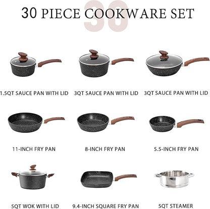 MAISON ARTS Pots and Pans Set Non Stick, 30 Piece Kitchen Cookware & Bakeware Sets with Granite Coating, Pots and Pans Sets for Cooking Nonstick, Black - Image 5
