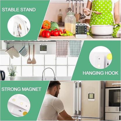 Photect 2 Pcs Digital Kitchen Timer 3 Channels Multi Timer Loud Adjustable Alarm Magnetic Count up Down Memory Preset Battery Included for Cooking Baking BBQ Study Classroom - Image 5