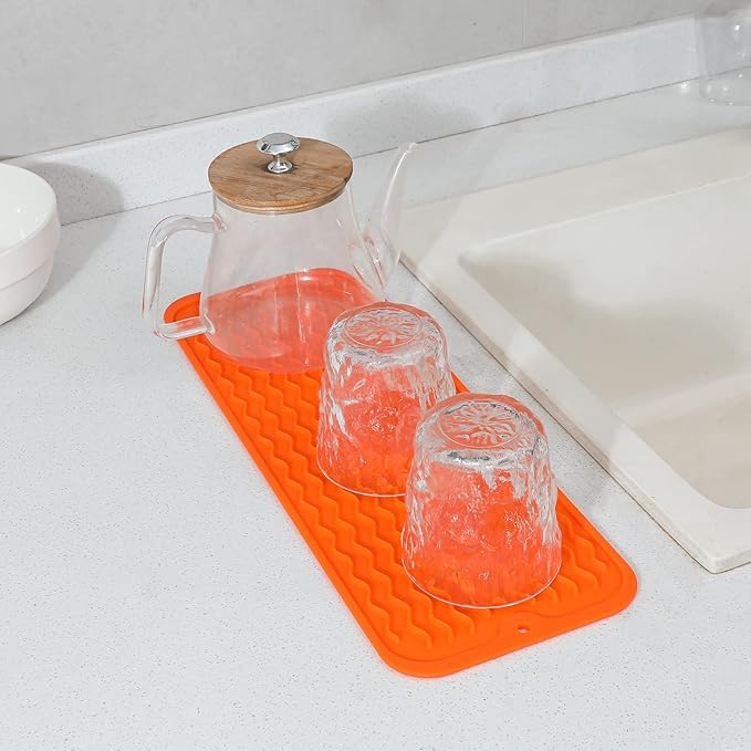 MicoYang Silicone Dish Drying Mat for Multiple Usage,Easy clean,Eco-friendly,Heat-resistant Silicone Mat for Kitchen Counter,Sink,Bar,Bottle,or Cup Orange M 17 inches x 6 inches - Image 6