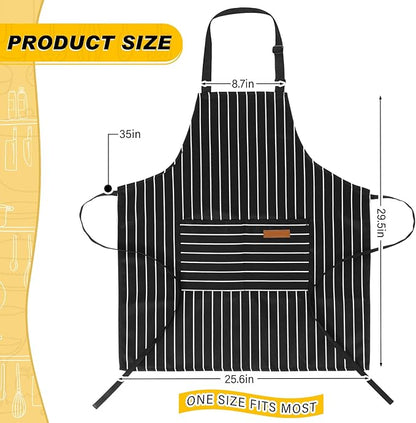 Handepo 4 Pcs Kitchen Aprons with Pockets Adjustable Waterproof Cotton Aprons Striped Apron for Women Men Chef Mother Gift - Image 2