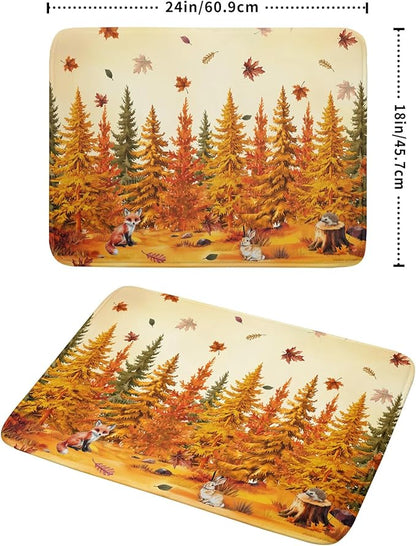 Autumn Forest Dish Drying Mat - Welcome Fall Fox Drying Pad for Counter Wildlife Dish Drainer Mat Cabin Animal Kitchen Accessories 18 X 24 Inch - Image 2