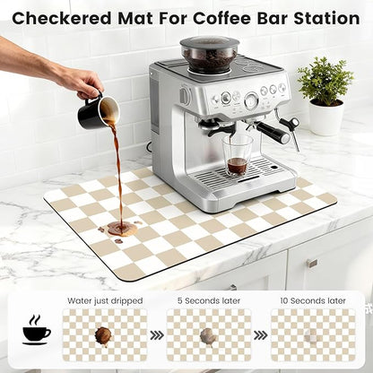 12" x 20" Checkered Dish Drying Mat for Kitchen Counter, Absorbent Coffee Bar Mat for Espresso Machine Coffee Countertops Accessories, Beige - Image 3